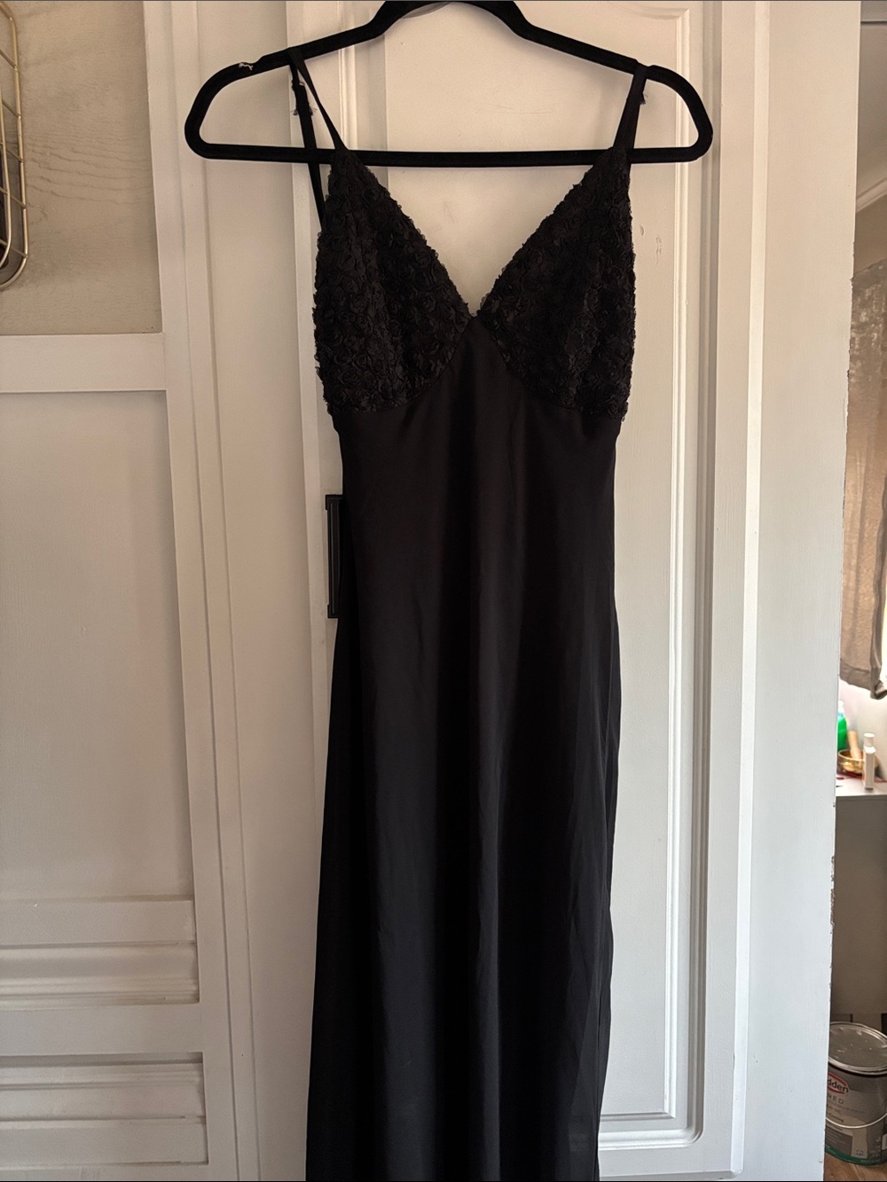 wild fable Black Lace-Detail Slip Dress